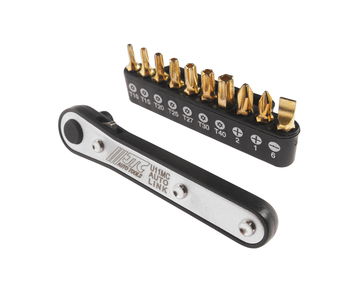 Набор бит 1/4" SL6, PH1-2, TORX, Т10Н-Т40Н с ключом трещоткой 11 предметов JTC JTC-U11MC