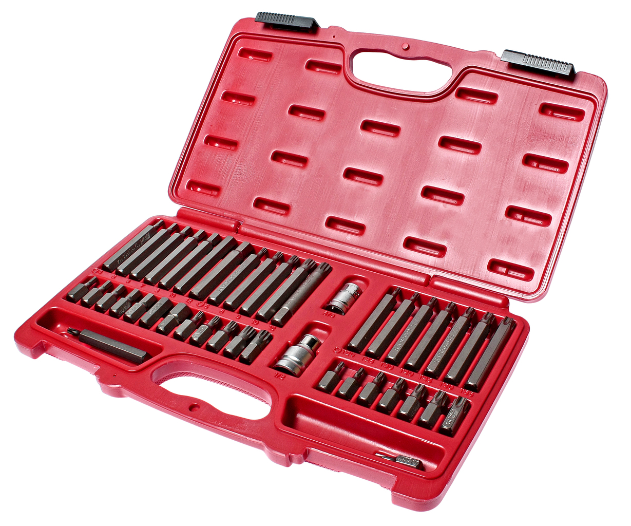 Набор бит 1/2" 3/8" HEX, TORX, SPLINE 6-ти гранных 2 держателя 42 предмета в кейсе JTC JTC-3933