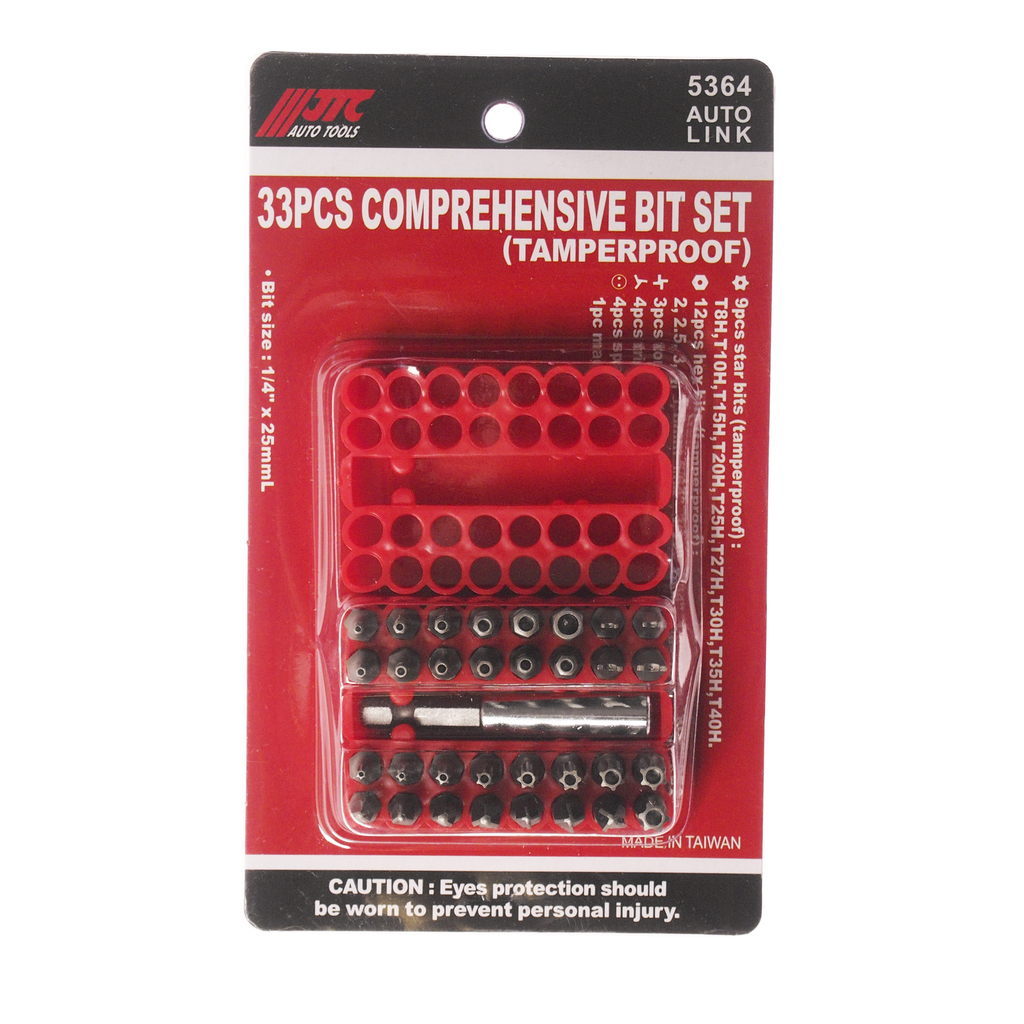 Набор бит 1/4" TORX, HEX, SPANNER с магнитным держателем 33 предмета в боксе JTC JTC-5364