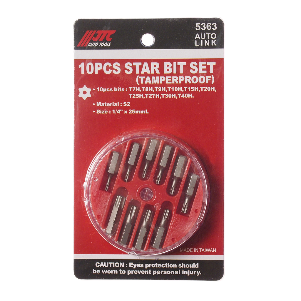 Набор бит 1/4" TORX T7H-T40H с отверстием 10 предметов в кейсе JTC JTC-5363