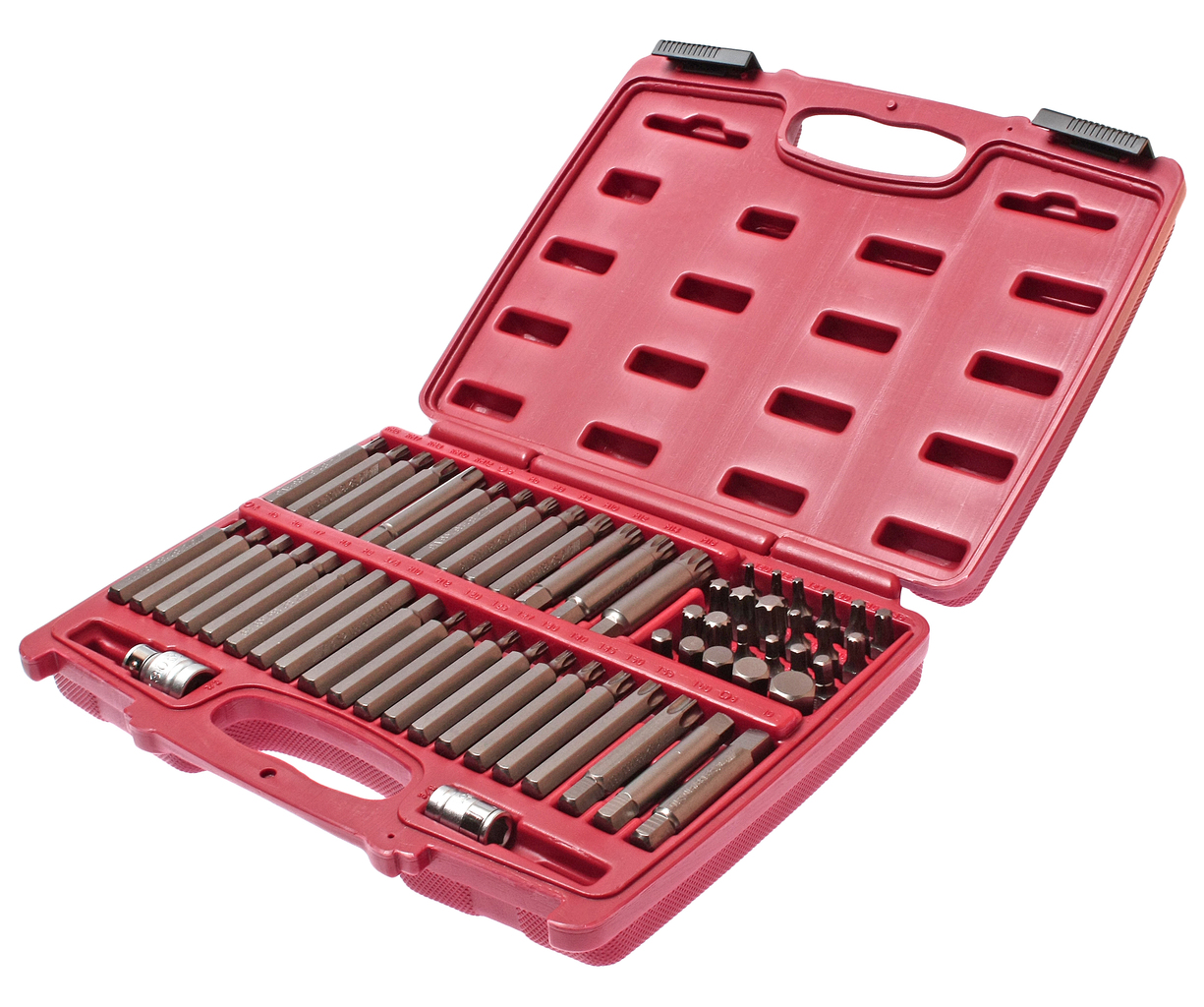Набор бит 1/2" 3/8" HEX, TORX, SPLINE, RIBE 6-ти гранных 2 держателя 58 предметов в кейсе JTC JTC-3509