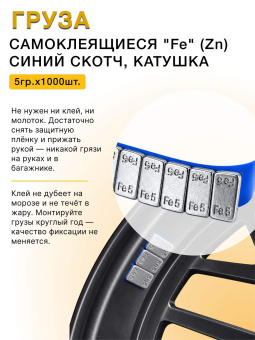 Грузики балансировочные адгезивные R2R 1000×5 гр стальные цинковые (катушка)