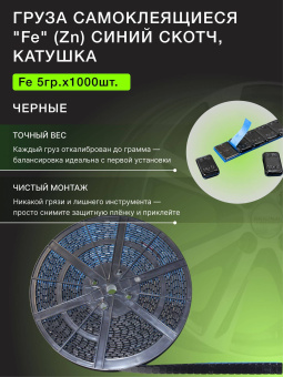Грузики балансировочные адгезивные 1000×5 гр стальные черные (Катушка)