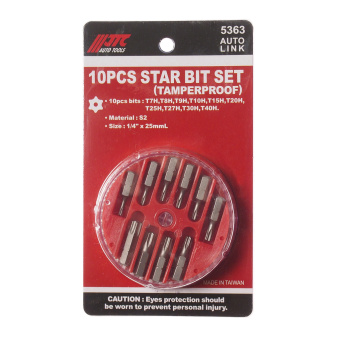 Набор бит 1/4" TORX T7H-T40H с отверстием 10 предметов в кейсе JTC JTC-5363