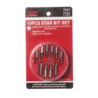 Набор бит 1/4" TORX Т7-Т40 10 предметов в боксе JTC JTC-5361